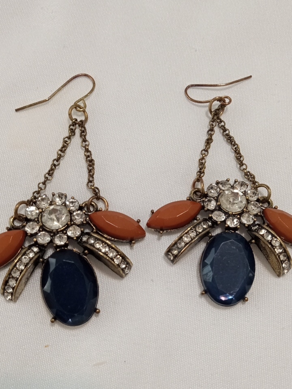 Vintage-Inspired Blue and Coral Drop Earrings